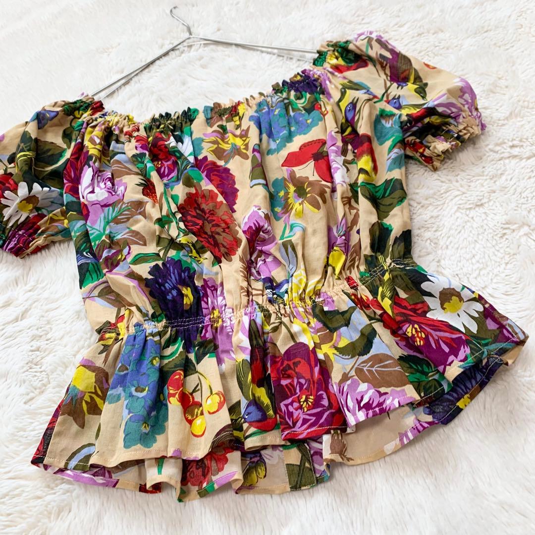 美品＊ケンゾー　花柄　ギャザー　パフスリーブ　半袖　ブラウス　トップス　M