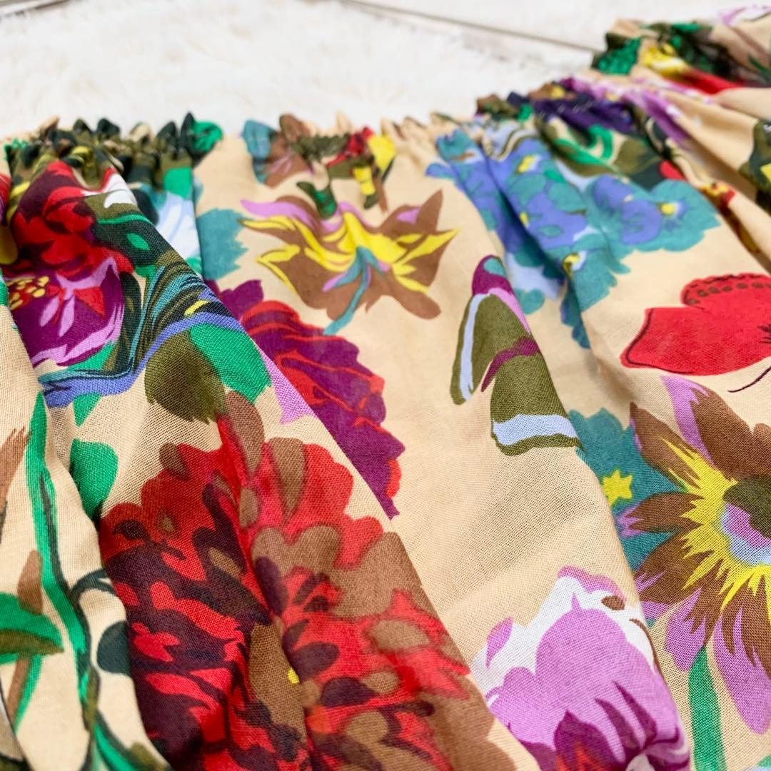 美品＊ケンゾー　花柄　ギャザー　パフスリーブ　半袖　ブラウス　トップス　M