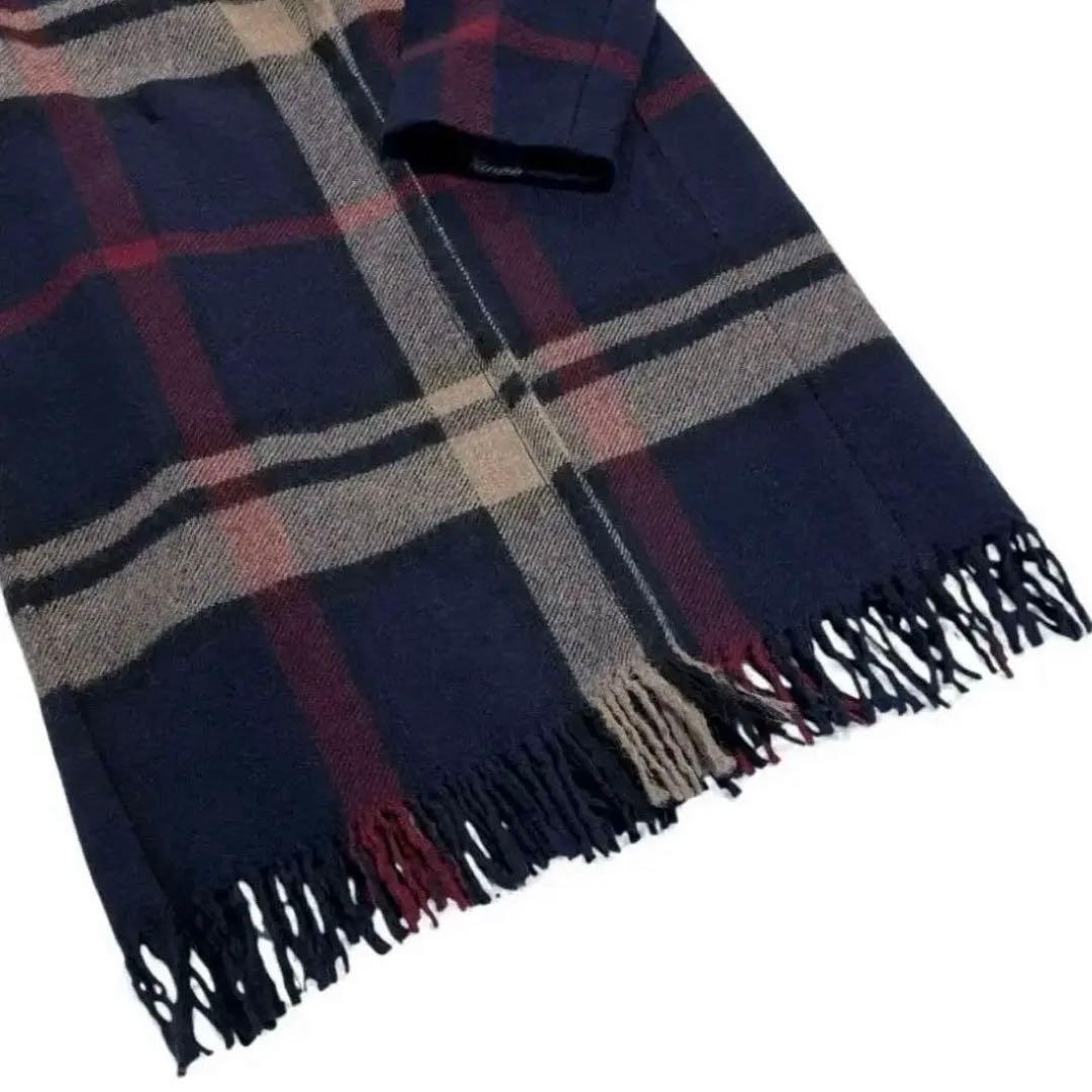 エス マックスマーラ チェック ピュア ウール ロングコート 36 ネイビー