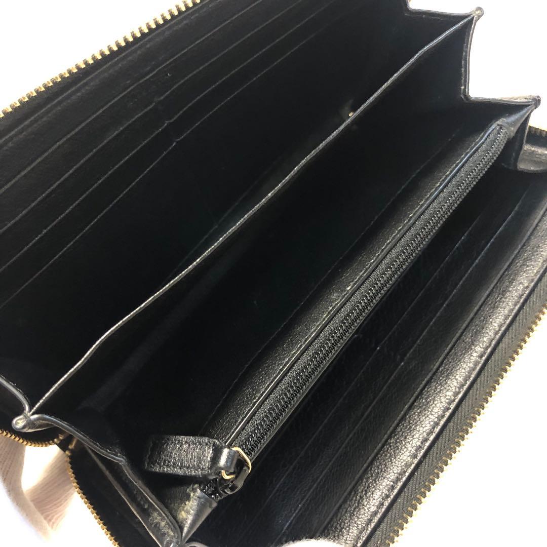 極美品　イヴサンローラン　長財布　エンボスロゴ　YSL　ラウンドファスナー　黒