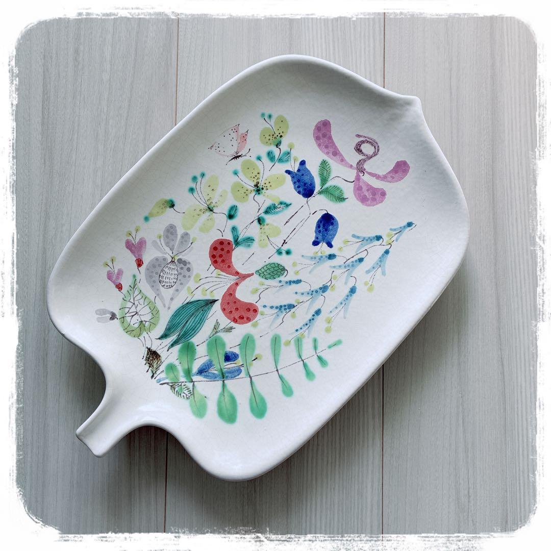 グスタフスベリGustavsbergヴィンテージ　リンドベリ　手描き花プレート