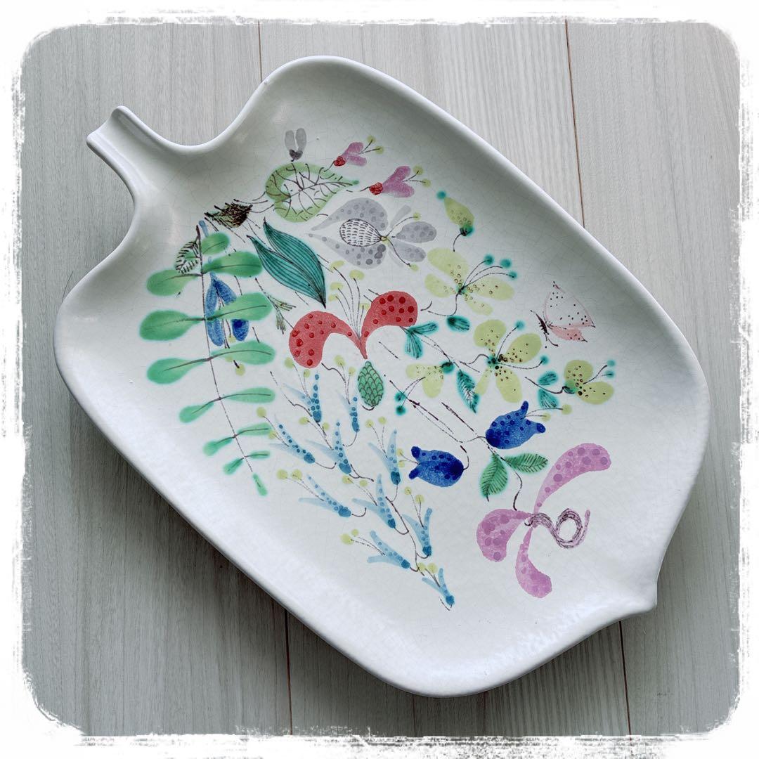 グスタフスベリGustavsbergヴィンテージ　リンドベリ　手描き花プレート