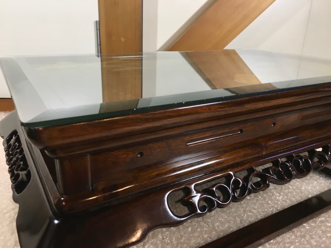 【勝峰作】花台 飾り台 螺鈿細工 金彩蒔絵 机 ガラス付属 ①