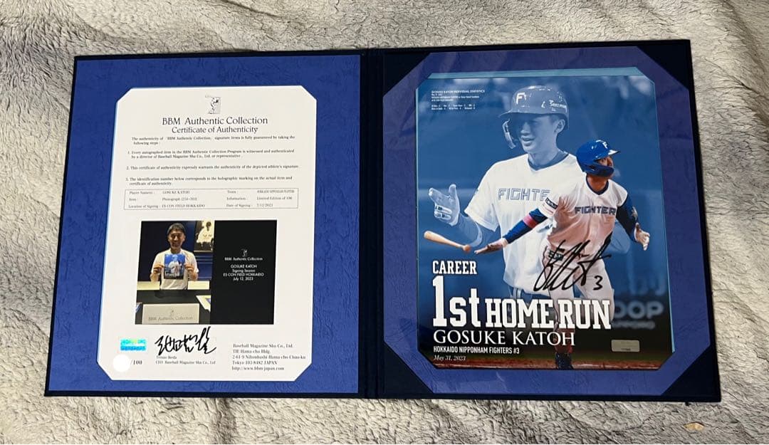 レア✨元日本ハムファイターズ 加藤豪将初ホームラン 記念直筆サインフォトパネル