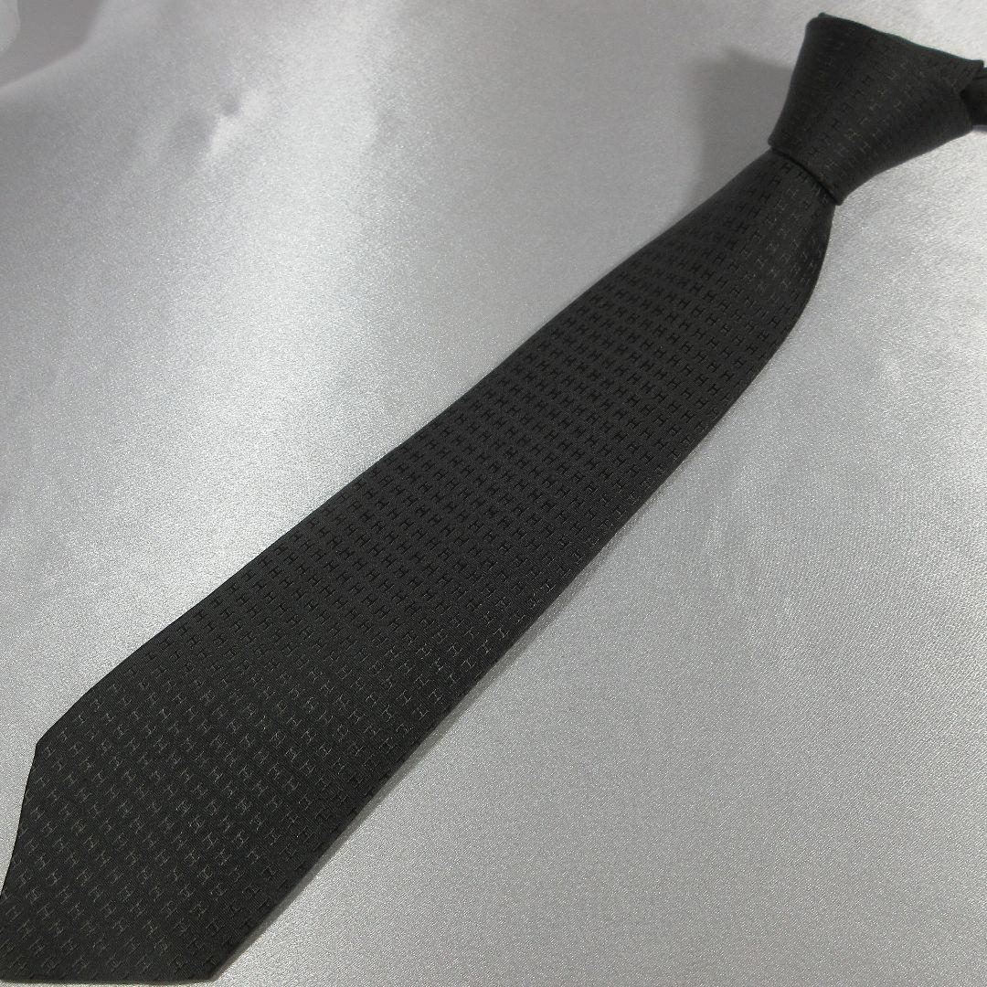 エルメス　H柄　ファソネ　ブラック　ネクタイ