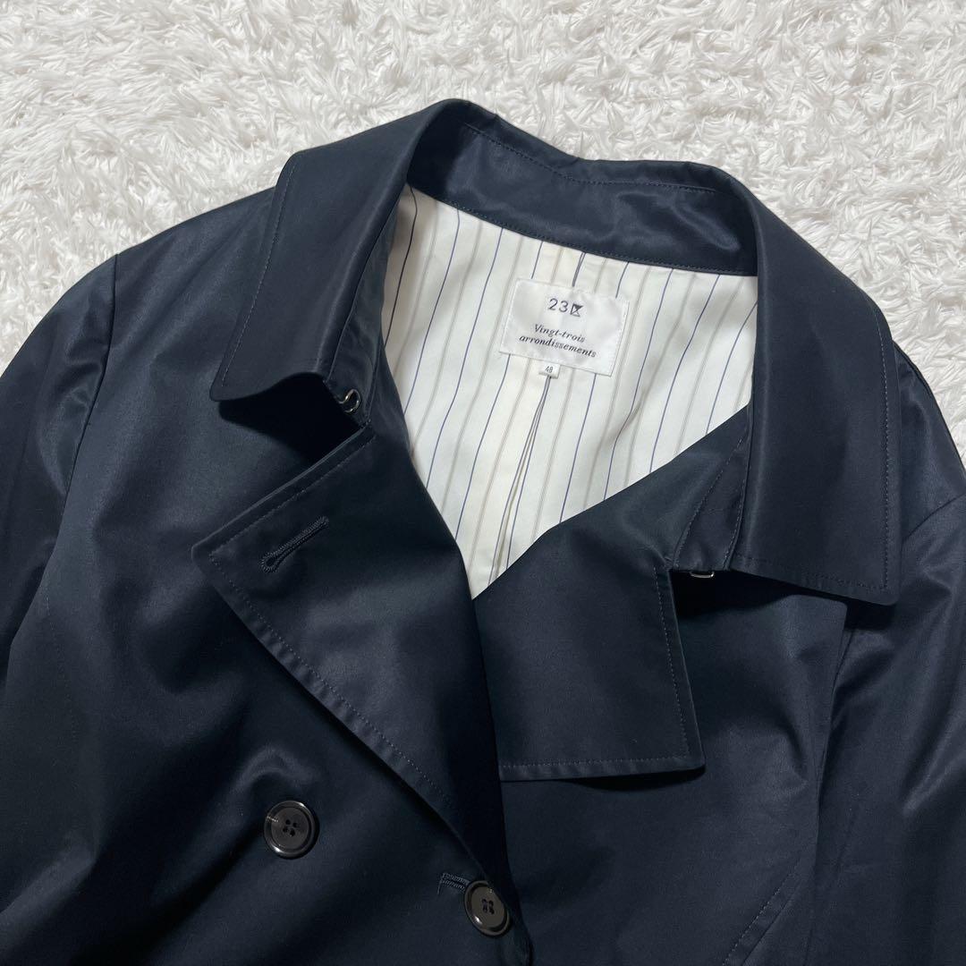 極美品✨23区 ダブルブレスト トレンチコート　ミドル丈　紺　ベルト　48