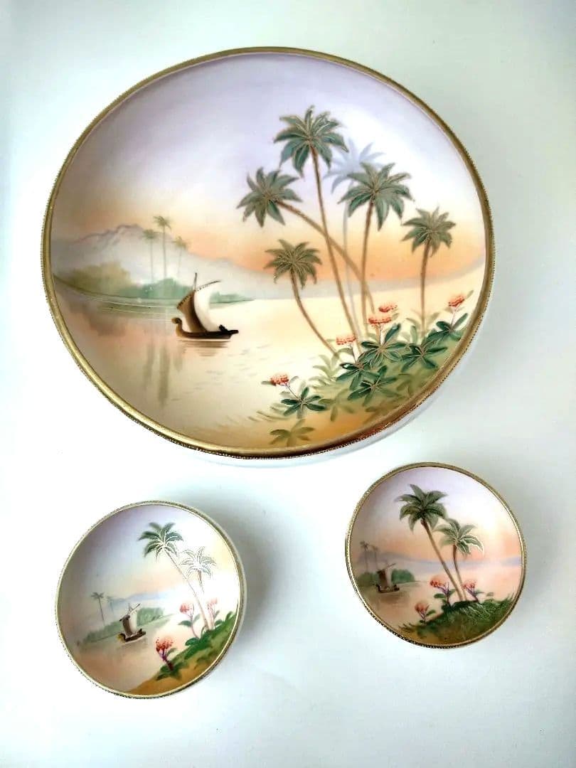 オールドノリタケ モールド 点盛猫足 エジプト風景絵 シリーズ