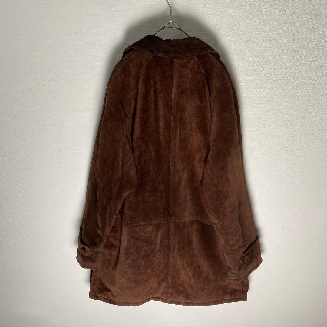 イタリア製 本革 スエード レザーカーコート 裏地総柄 ブラウン M