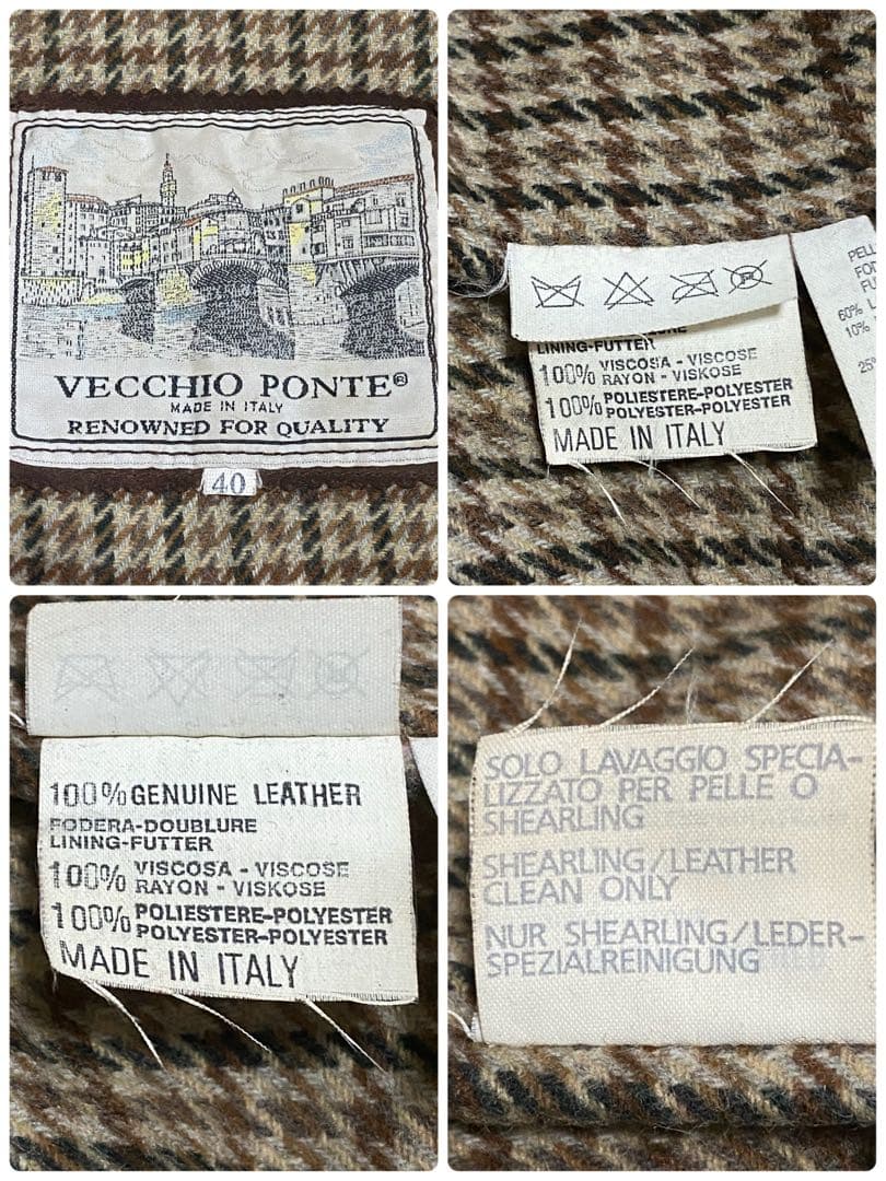 イタリア製 本革 スエード レザーカーコート 裏地総柄 ブラウン M