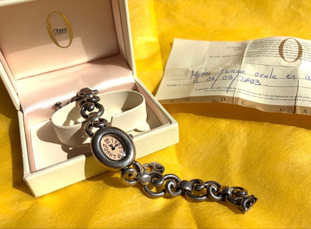 稼働品Obrey オブレイ シルバー ハンドメイド 腕時計 ギャランティ有