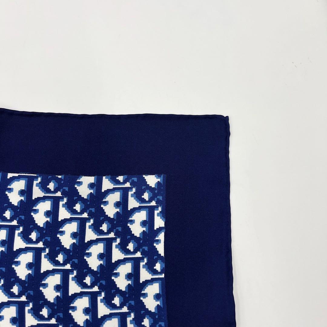 クリスチャンディオール　スカーフ　大判　ロゴ　シルク　トロッター　ネイビー