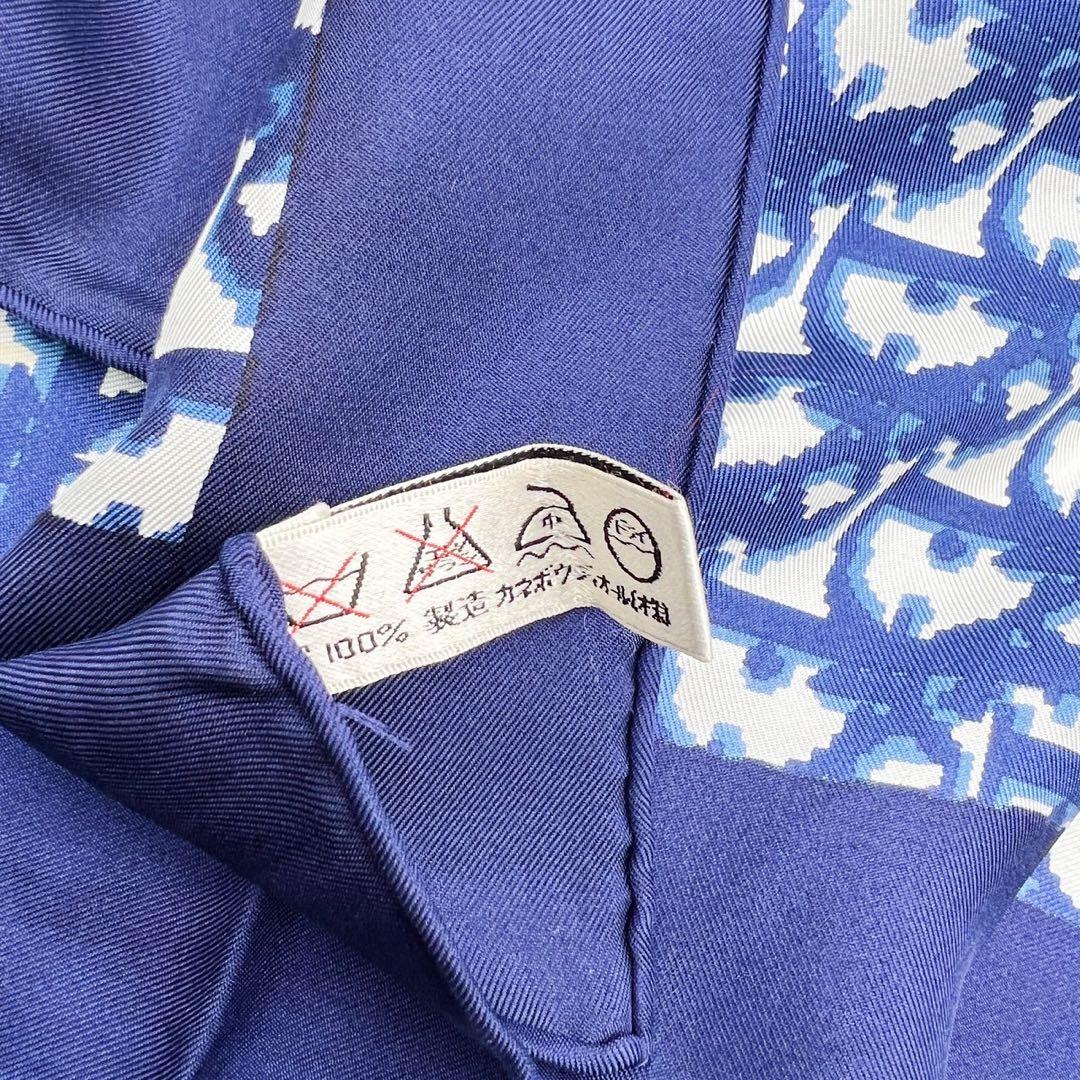 クリスチャンディオール　スカーフ　大判　ロゴ　シルク　トロッター　ネイビー