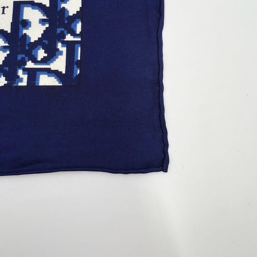 クリスチャンディオール　スカーフ　大判　ロゴ　シルク　トロッター　ネイビー