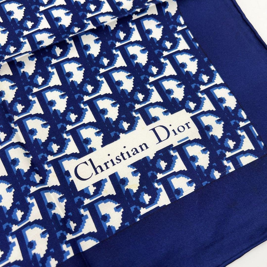 クリスチャンディオール　スカーフ　大判　ロゴ　シルク　トロッター　ネイビー