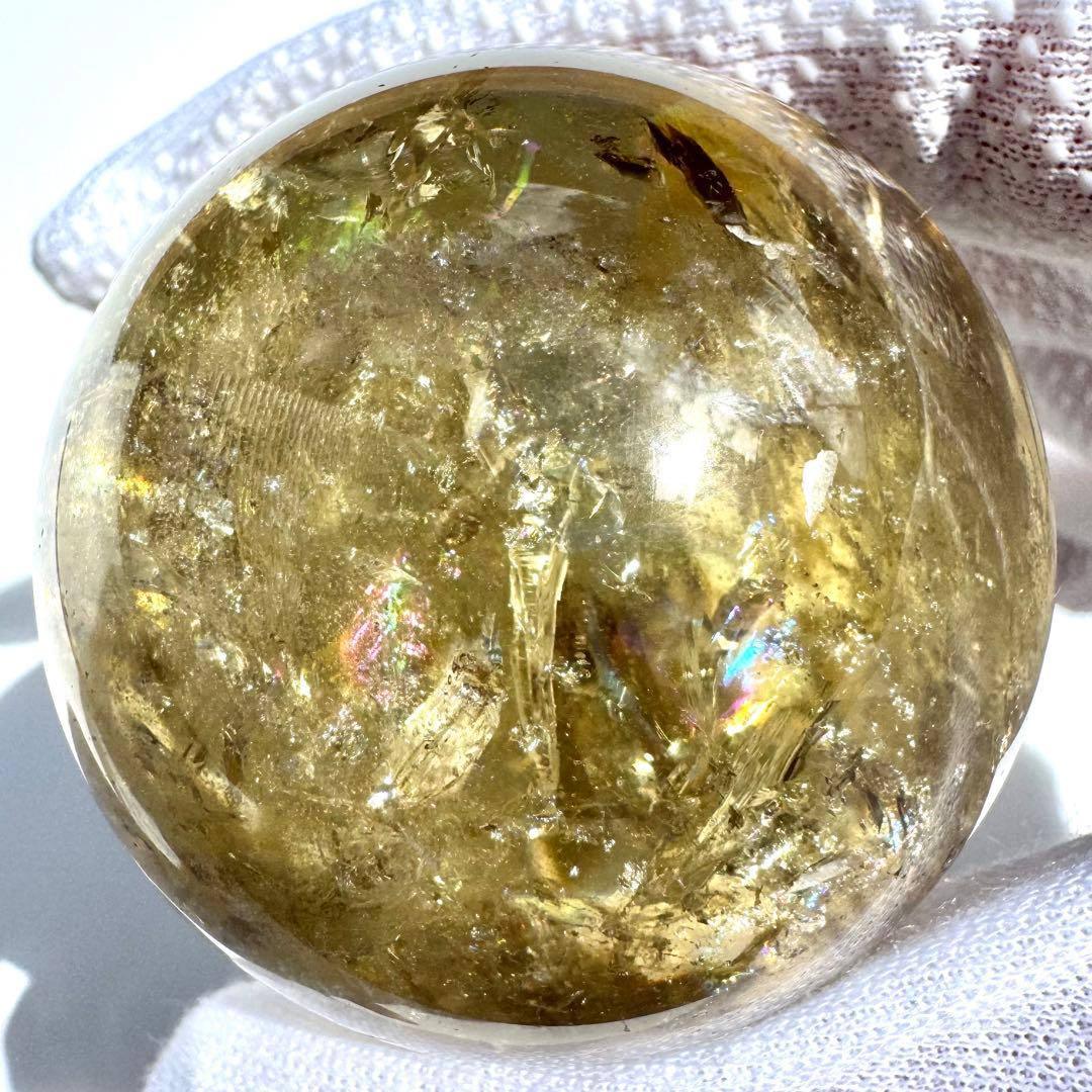 虹入り レインボー シトリン 黄水晶 丸玉 スフィア 50.3mm
