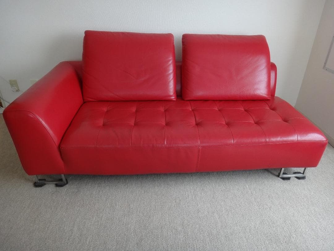 大塚家具 IDC L/S COMFORT 11 革張り 2人掛け 赤ソファ