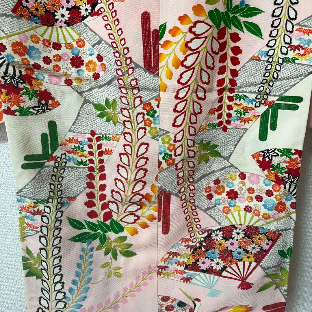 七五三　7歳　アンティーク　白　ピンク　大正ロマン　正絹