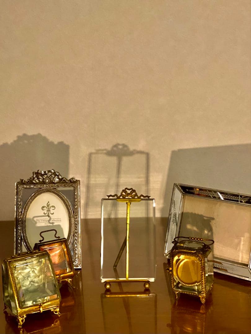 フランス　アンティーク　写真立て　真鍮　ガラス　19世紀　アールヌーボー