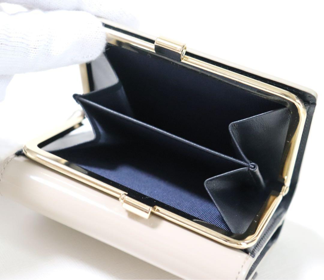 《アニエスベー》箱付未使用 イタリア製素材 エナメルレザー がま口2つ折り財布