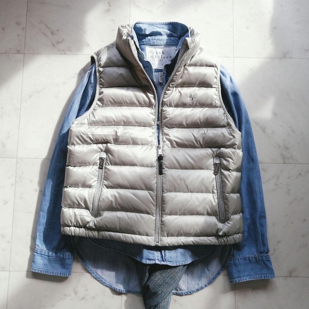 美品 ラルフローレン ポニー刺繍 ダウンベスト スタンドカラー グレー