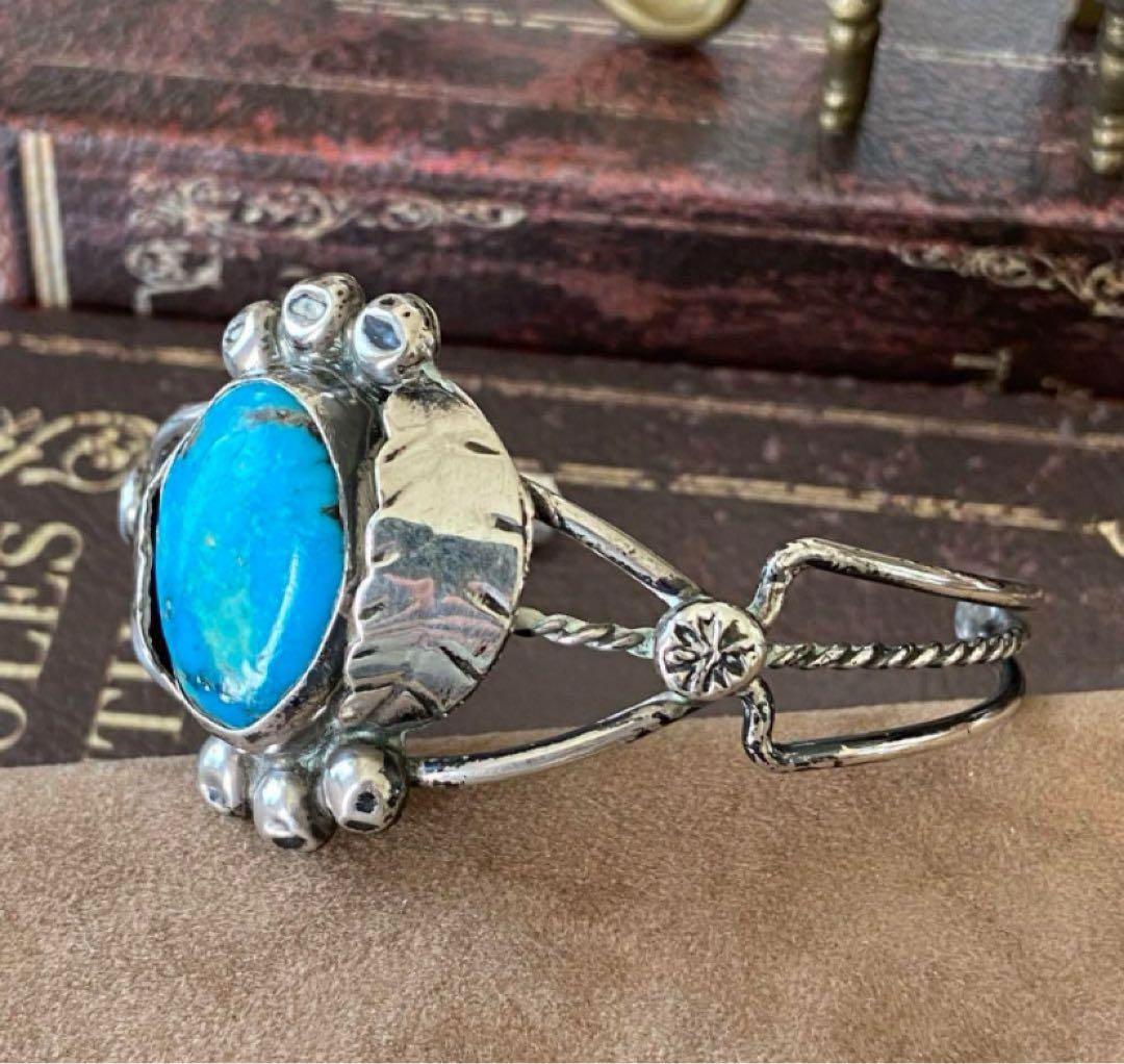 925 STEARLING メキシコ製　ターコイズ　バングル　インディアン