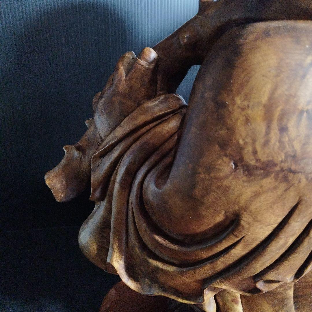 布袋様木彫り彫刻【黄金楠木彫】