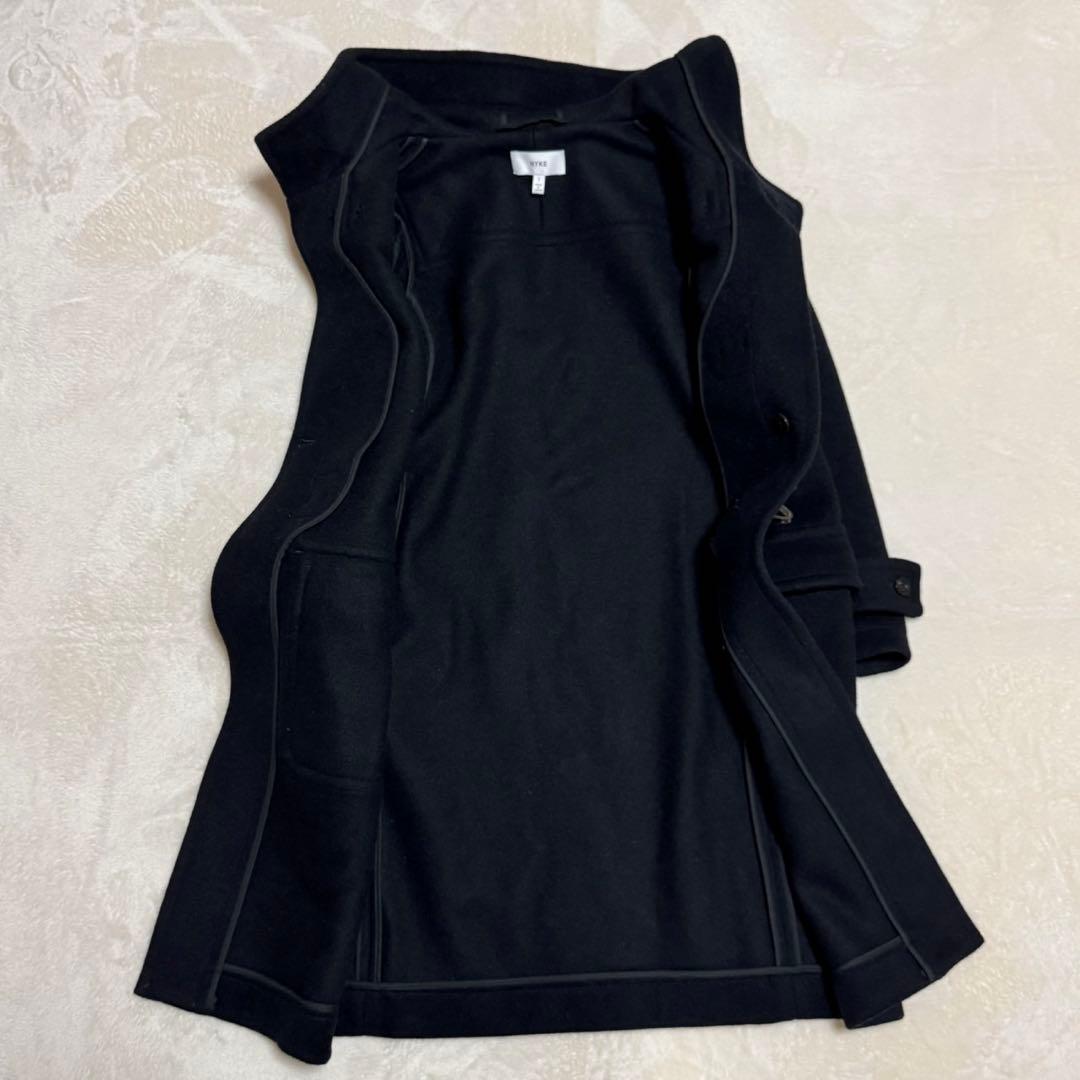 美品 ハイク ダッフルコート ロング ウール トグル レザー 本革 ブラック