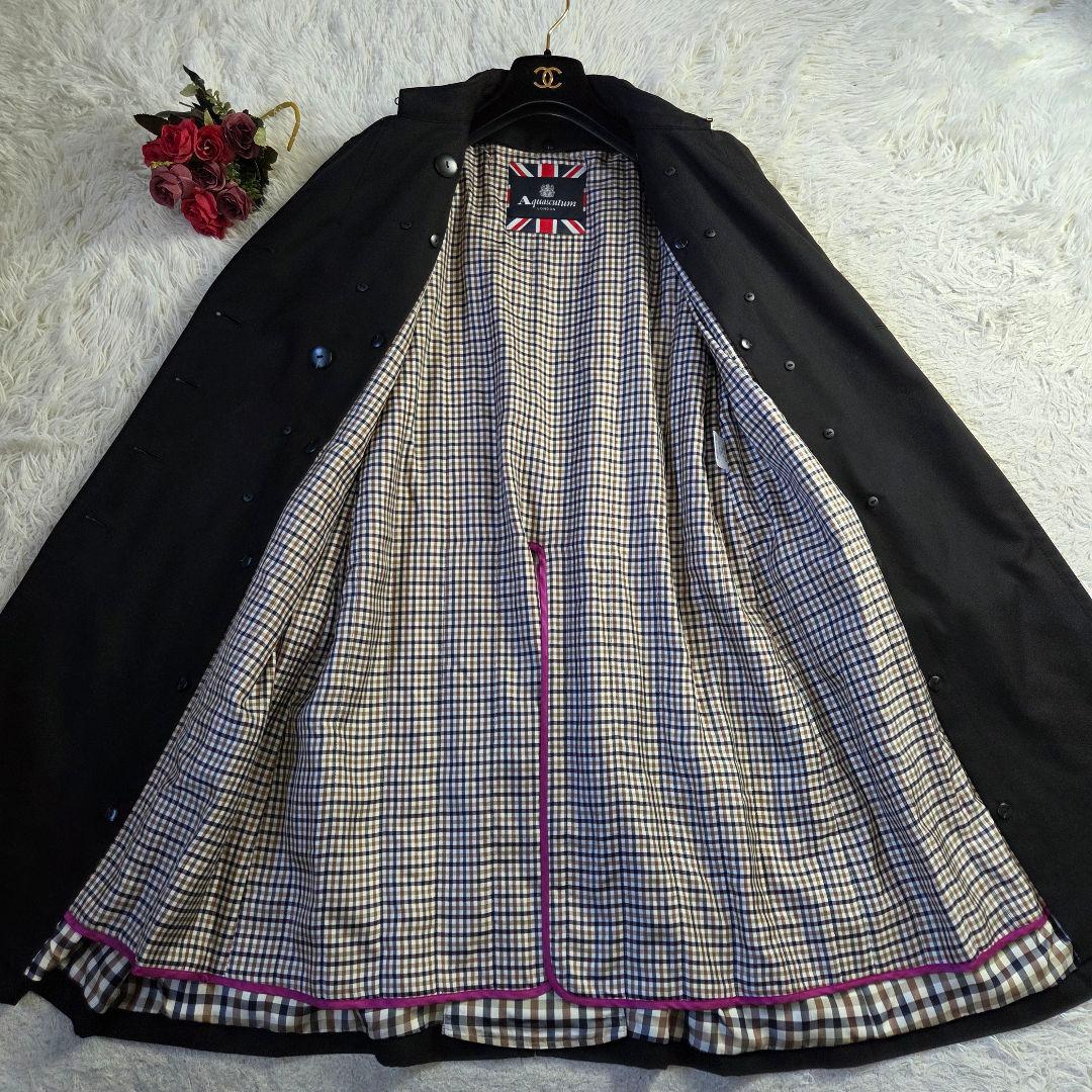 極美品 アクアスキュータム トレンチコート クラブチェック ライナーパープル L