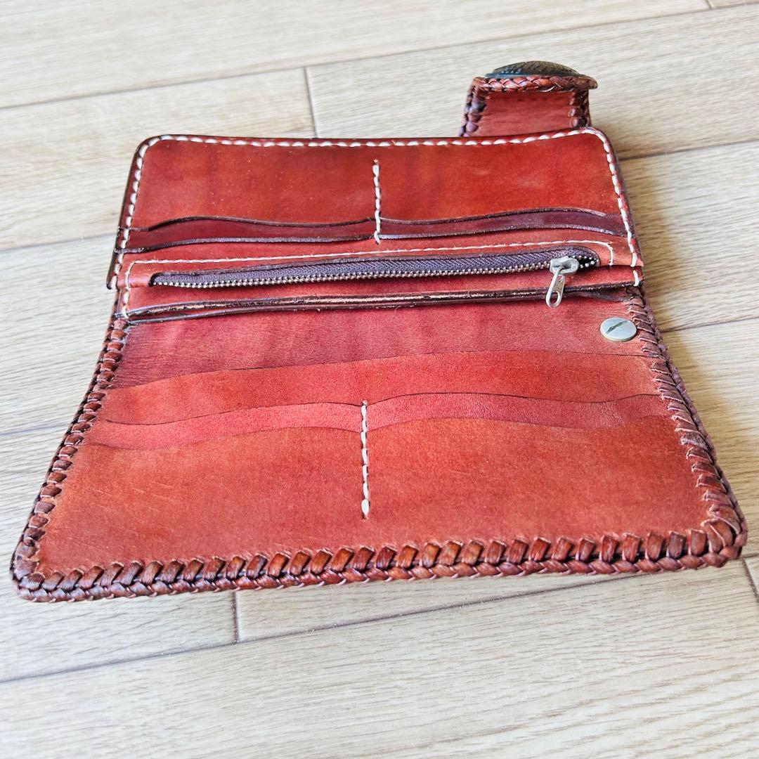 【新品】本革 牛革カービング バイカーズウォレット ハンドメイド メンズ 長財布