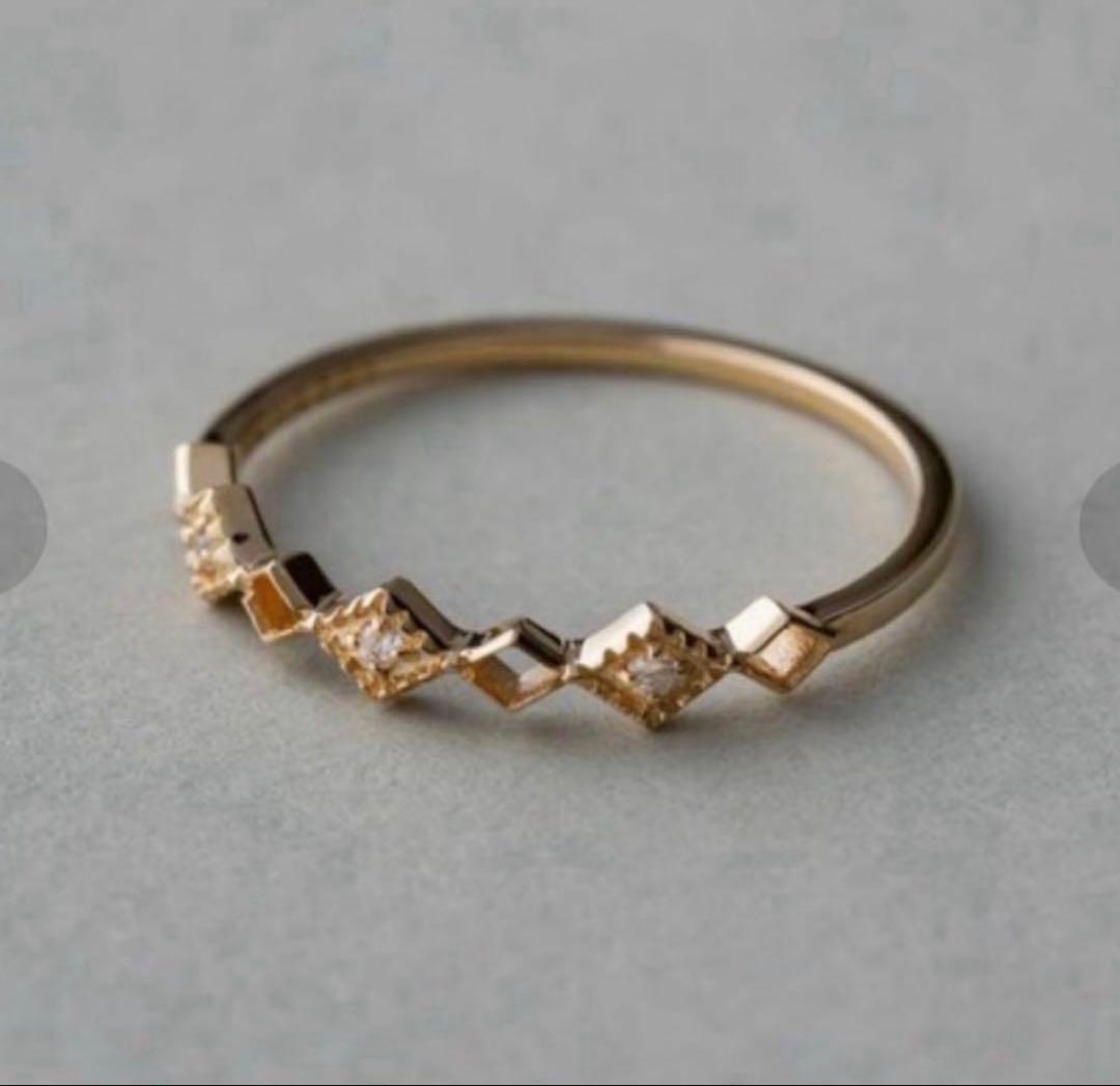 【エテ】K10 ウォーターマーク　レイヤードダイヤモンドリング　9号