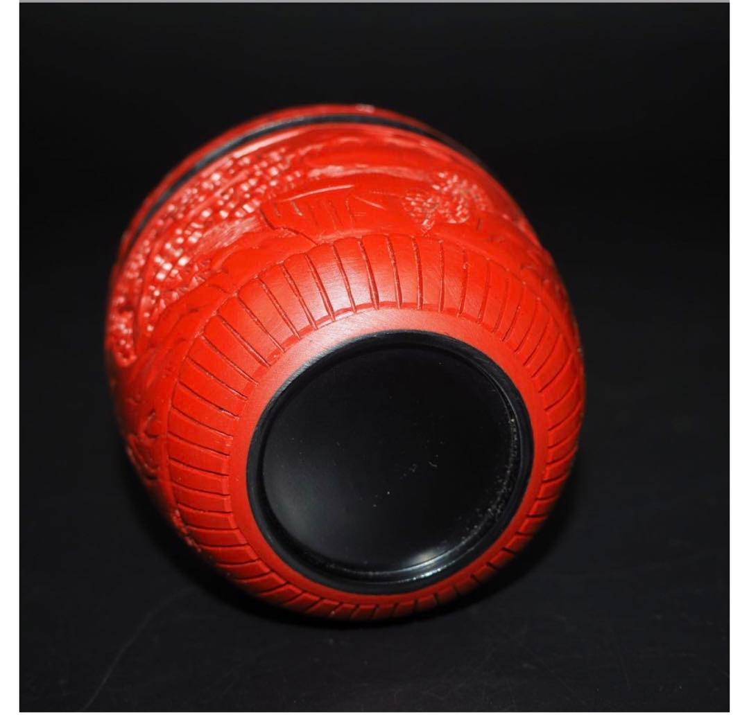 送料無料　時代物　山水楼閣紋堆朱棗　茶道具