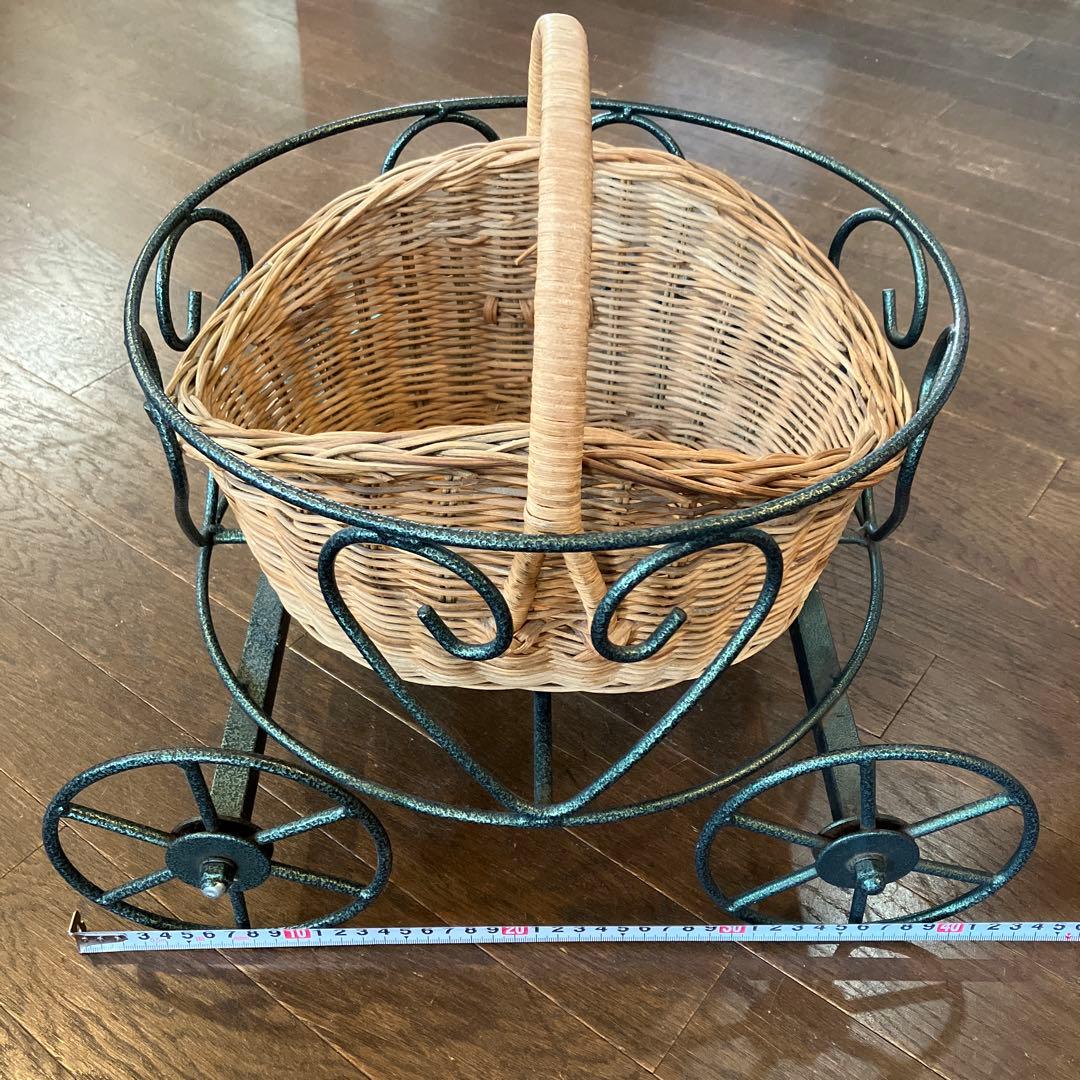 【希少】 アンティーク 風 カート オブジェ 店舗什器 編みかご セット