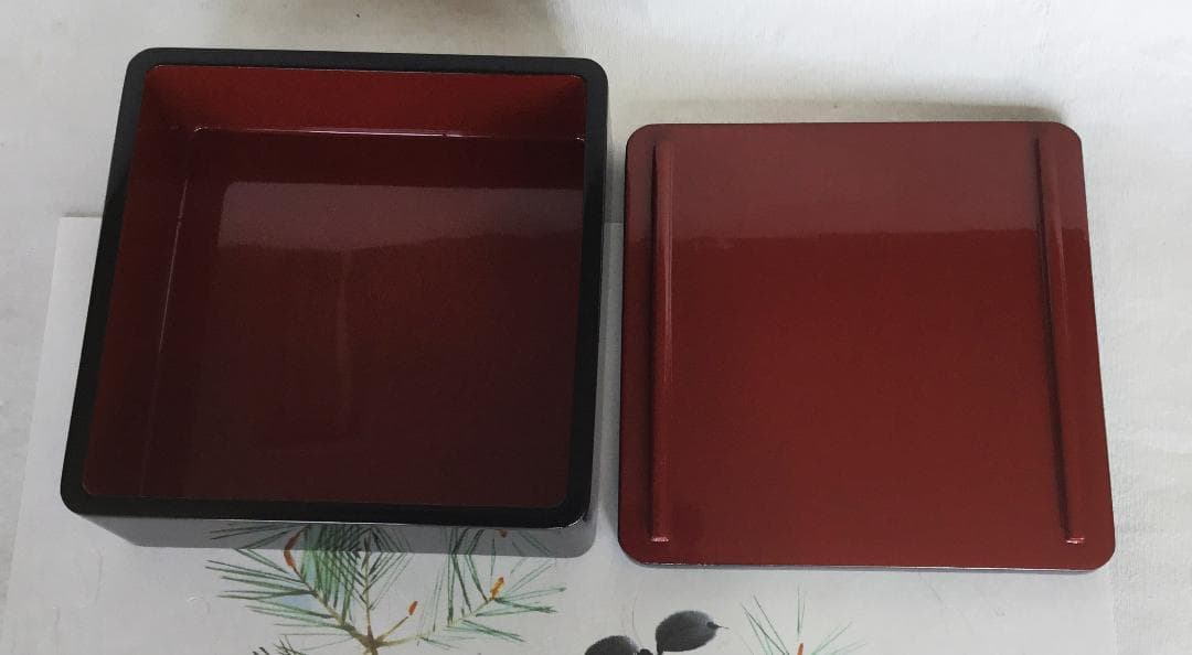 Aki214重箱 おせち ４段重 木製漆塗 黒 5.5寸内朱17cm ④