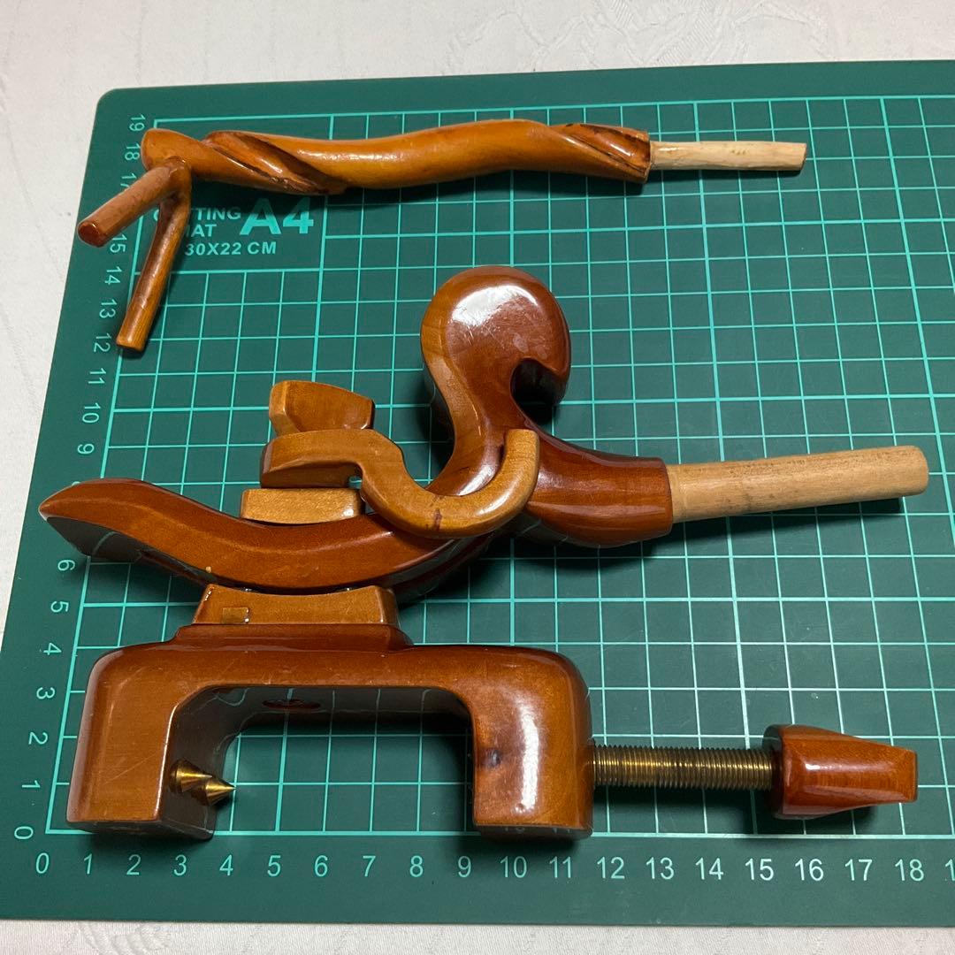 ヘラブナ、天然木万力、らっきょう竹竿掛け、らっきょう竹針外し【リメイク品】