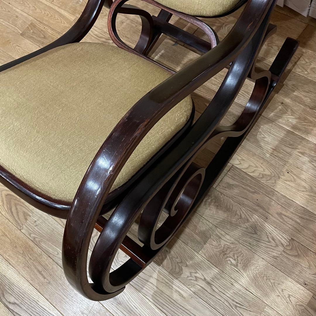 70s ロッキングチェア　曲木　オリーブ　ベロア　椅子　ビンテージ　ファブリック