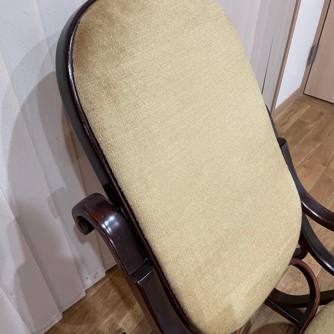 70s ロッキングチェア　曲木　オリーブ　ベロア　椅子　ビンテージ　ファブリック