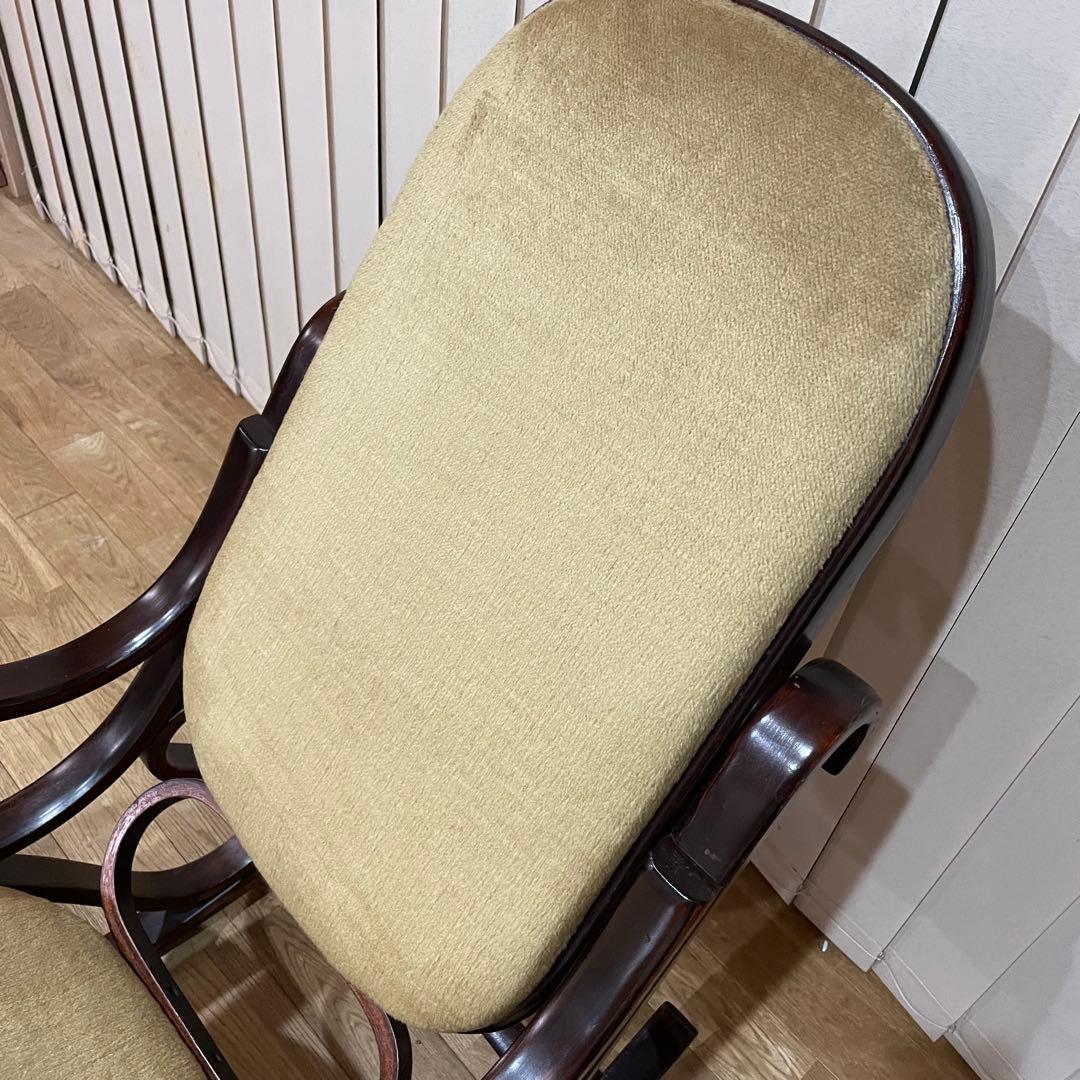 70s ロッキングチェア　曲木　オリーブ　ベロア　椅子　ビンテージ　ファブリック