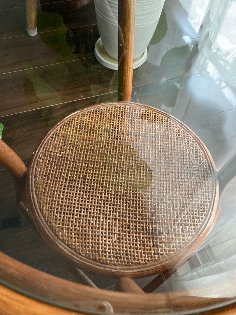 ラタン ガラス 円形サイドテーブル