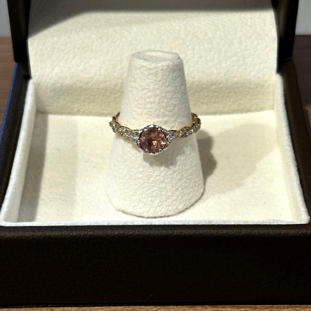 インペリアルトパーズ ダイヤモンド　プラチナ K18 コンビリング