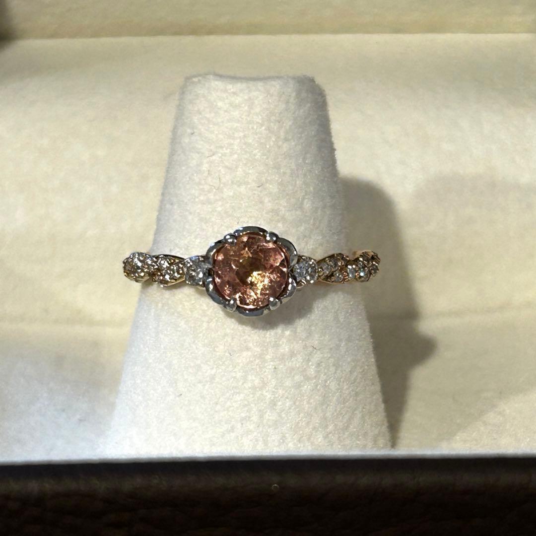 インペリアルトパーズ ダイヤモンド　プラチナ K18 コンビリング