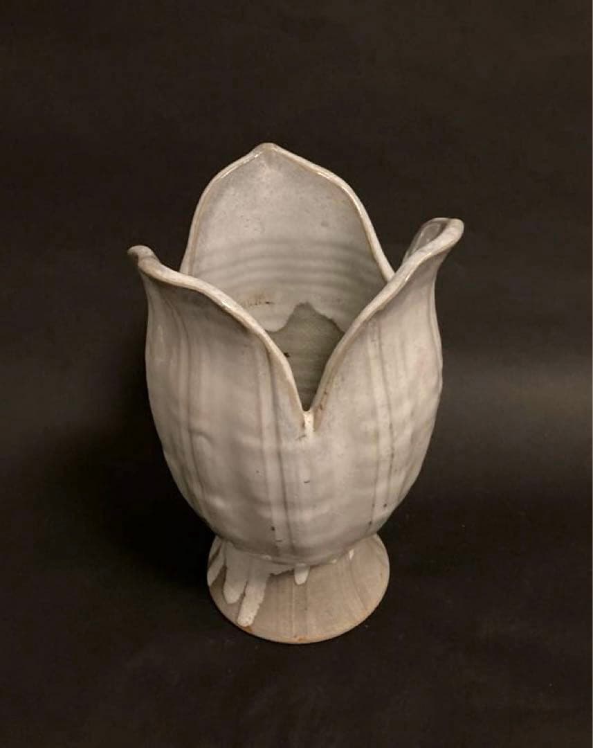 【超希少】骨董　陶印　萩焼　花器　池坊　時代　チューリップ　フラワーベース