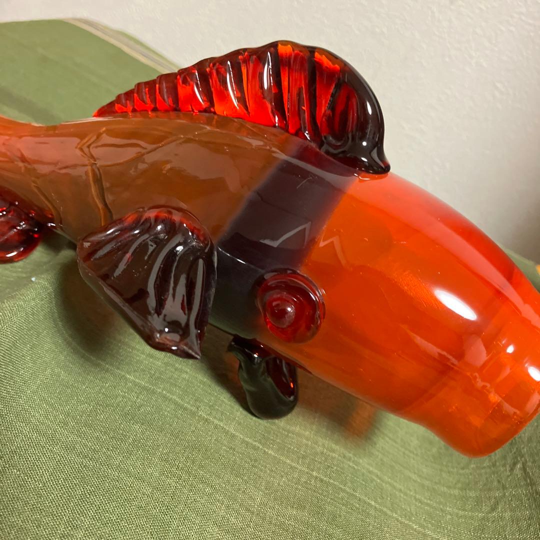 置物　古ガラス　鯉　古美術