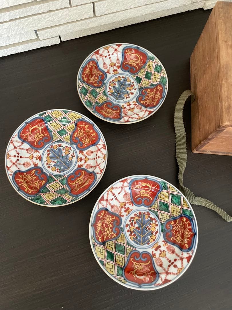 古伊万里 幾何学紋、瓔珞紋 小皿三客