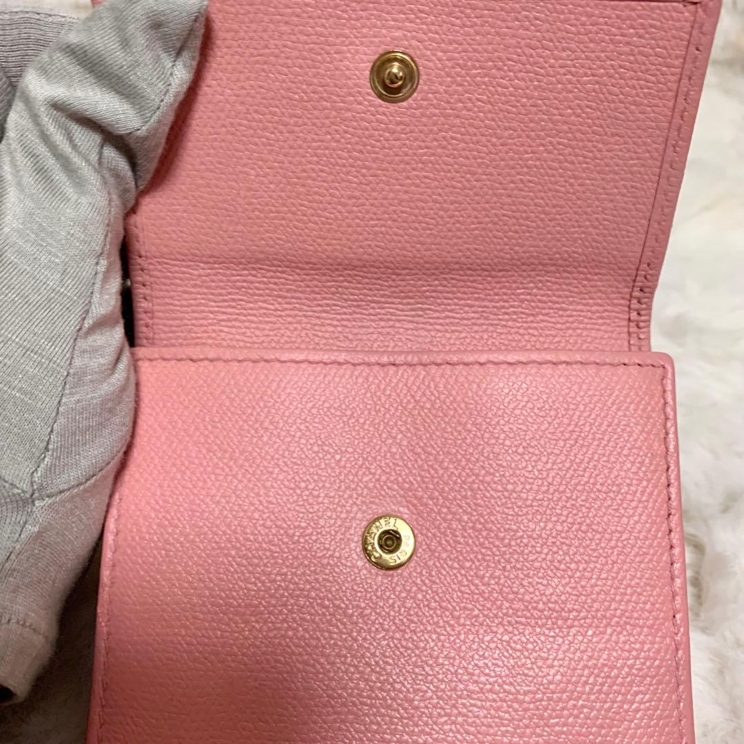 CHANEL 三つ折り ミニ 財布 ココボタン ピンク　レザー ケース