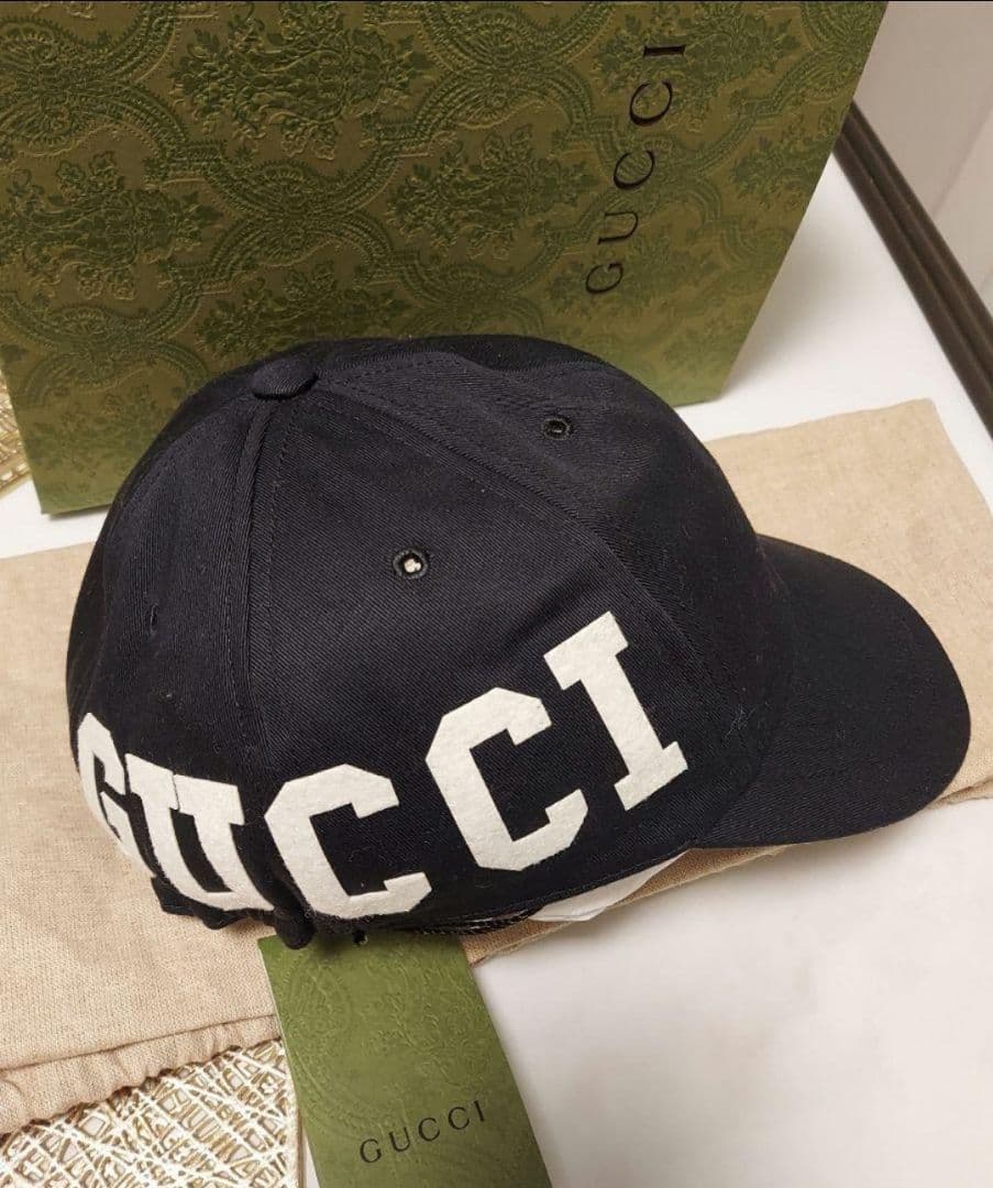 ②【新品未使用】グッチ　レター　ロゴ　ベースボール　キャップ　黒　ブラック