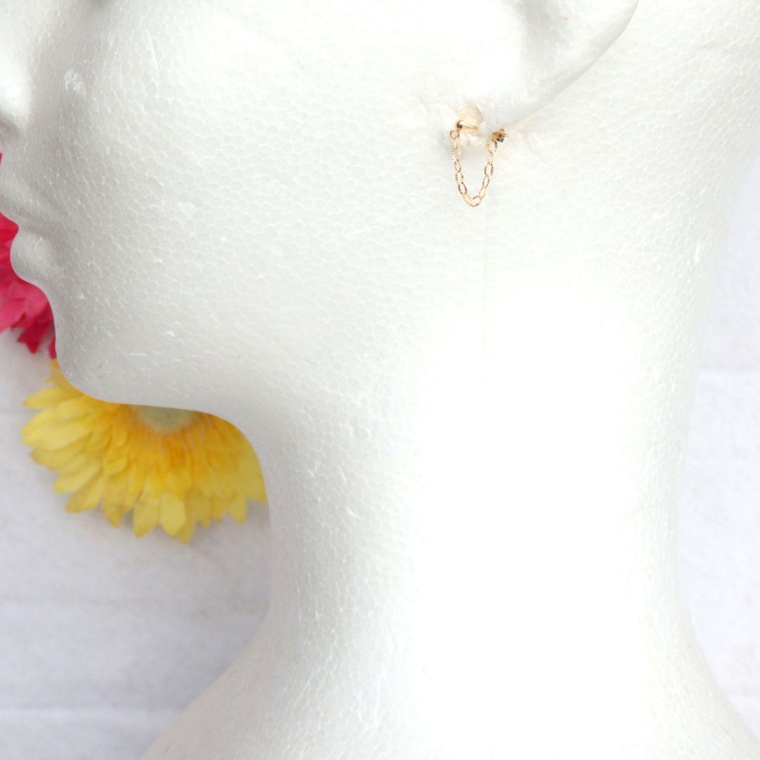 kakeibo　k18ピアス　キラキラペタルチェーン　フープピアス