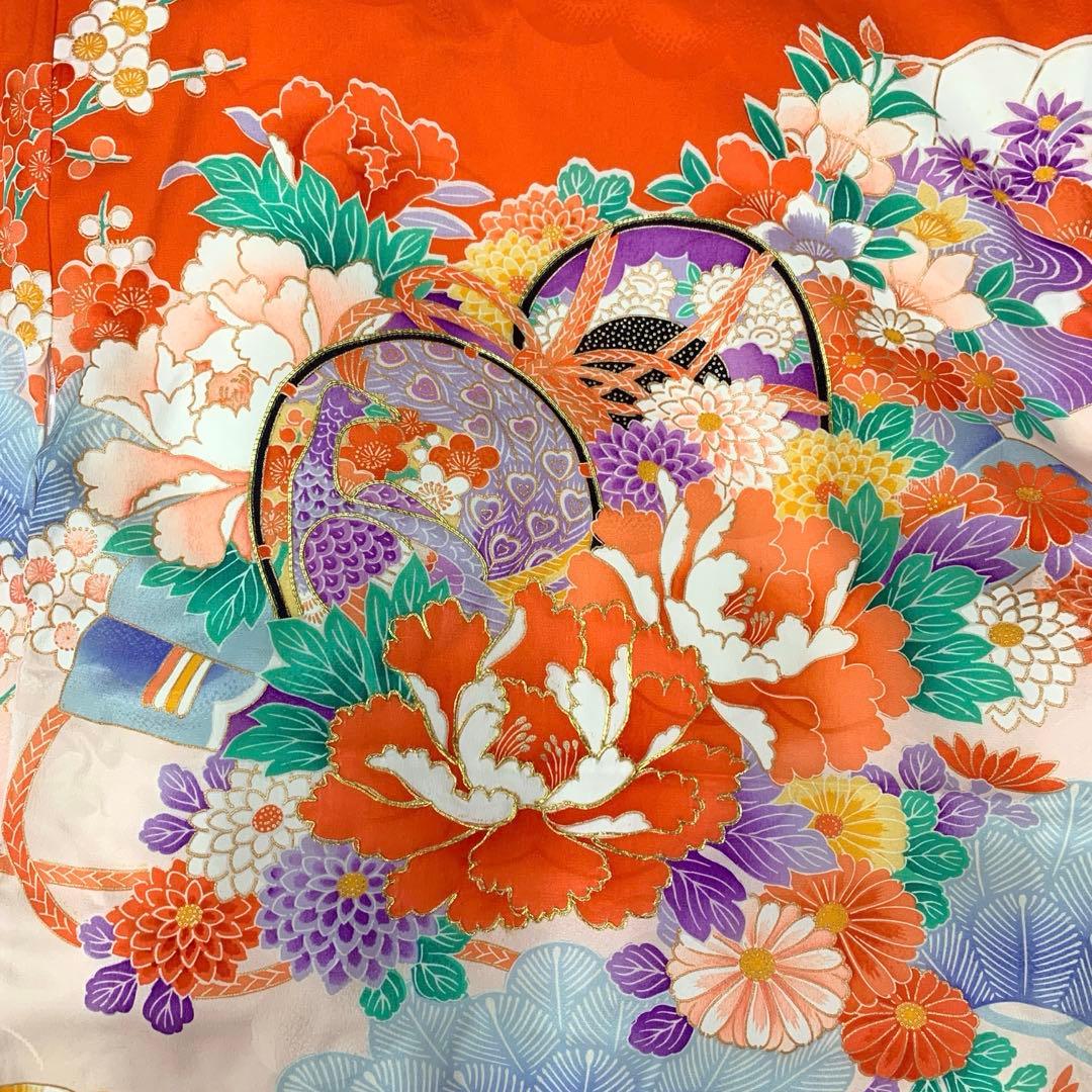 602agu23□七五三 三歳 女の子 着物＆被布＆長襦袢 金駒刺繍 鼓□美品