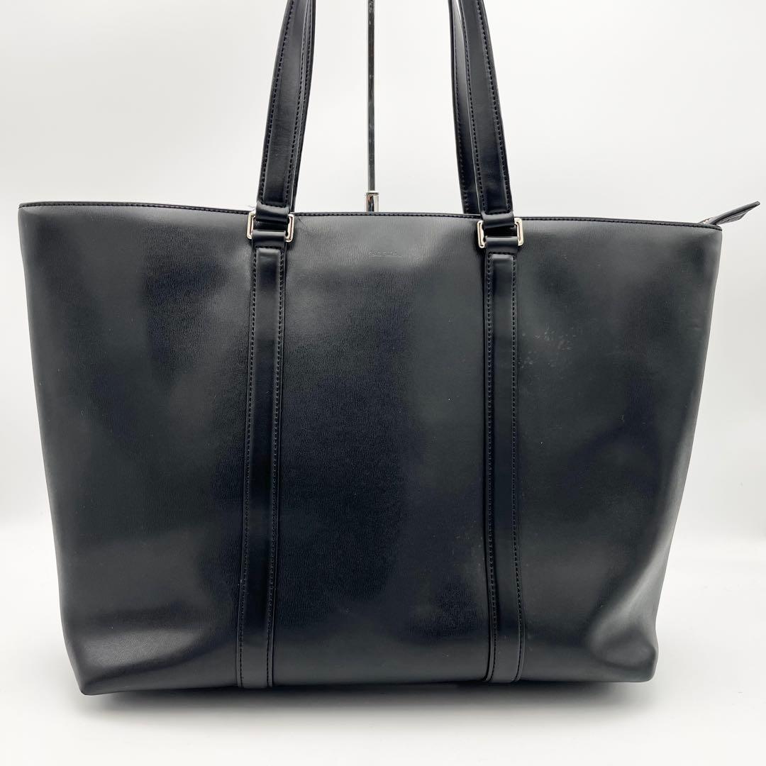 ポールスミス A4◎ ３室 シティー マルチストライプ トートバッグ レザー 黒