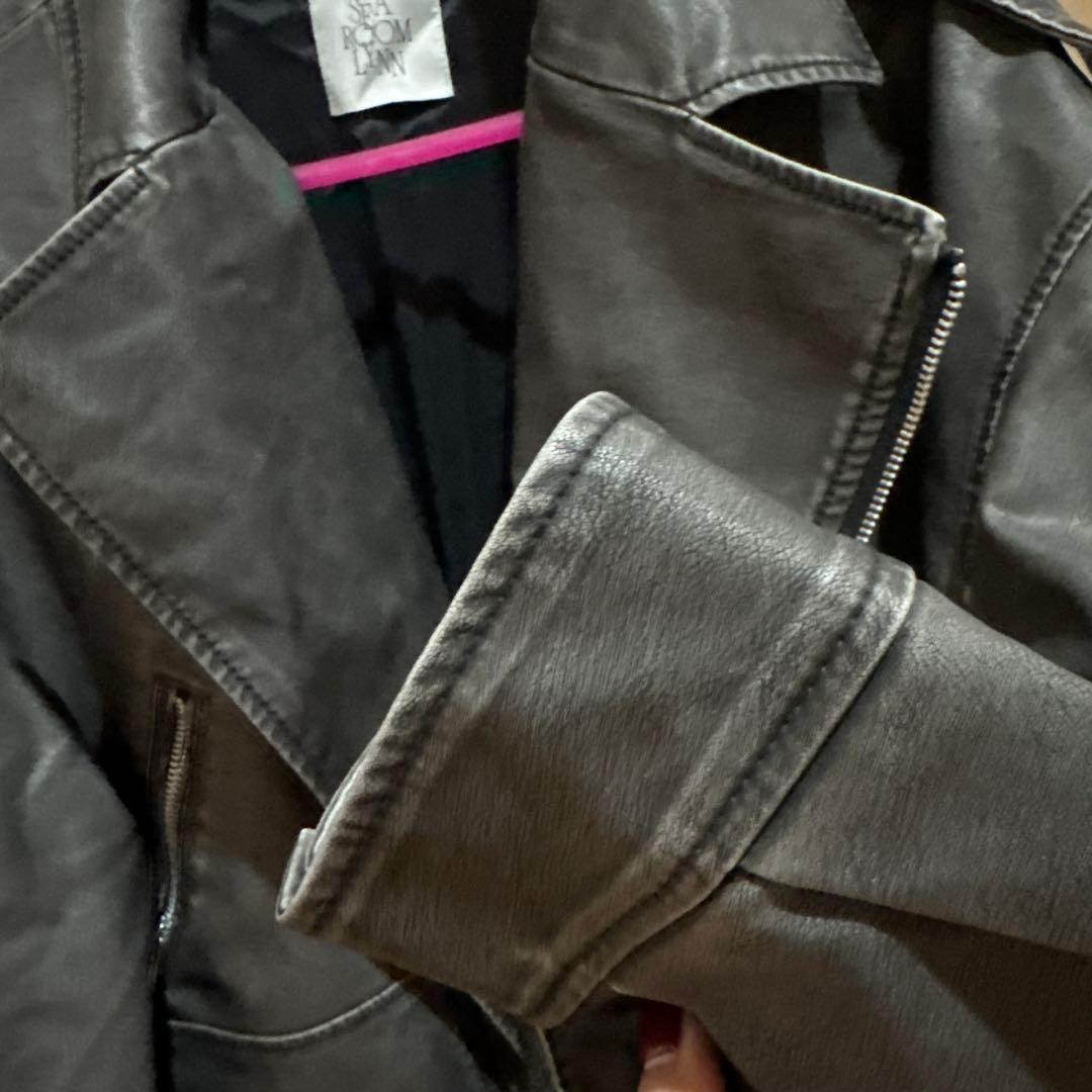 searoomlynn ヴィンテージウォッシュ ECOレザーライダースジャケット