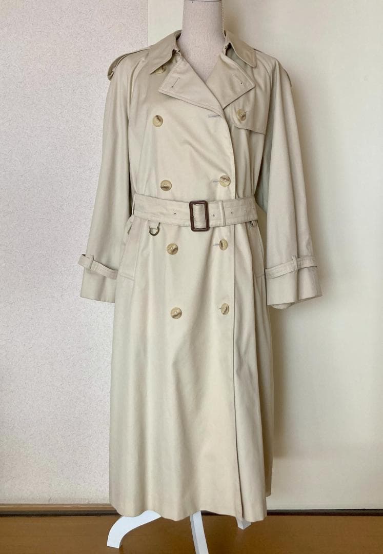 アクアスキュータム ロングトレンチコート チェック ライトベージュ L